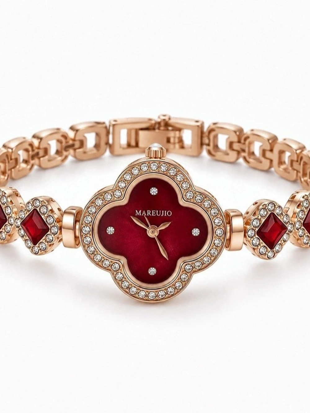 MARDUOIO Red Rose Gold-Tone Crystal Watch